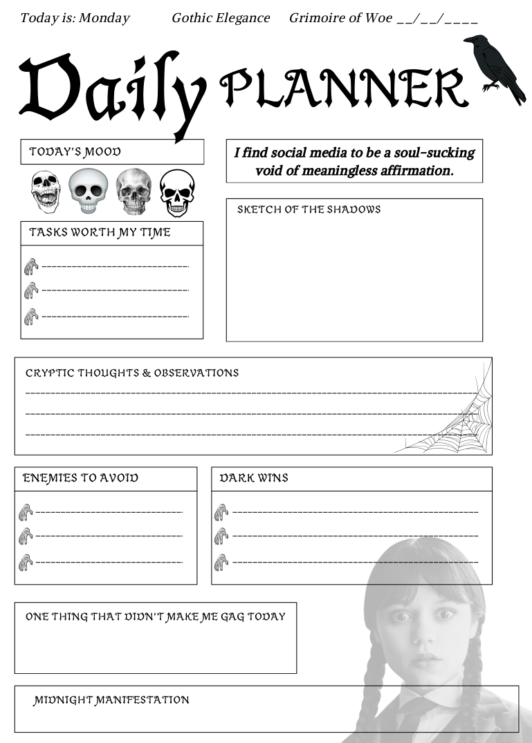 Full of Woe: The Official Wednesday-Inspired Planner