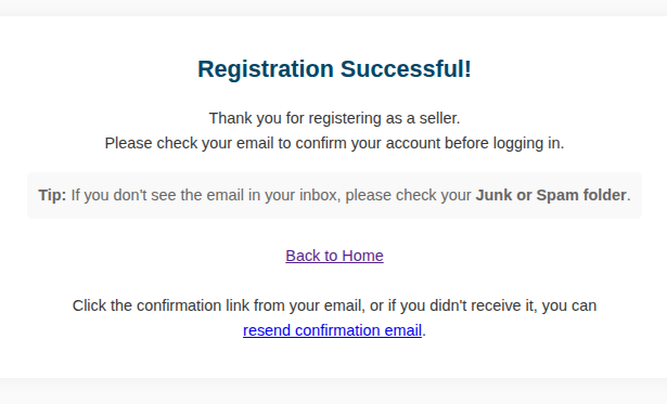 YourPDF.store registration successful page