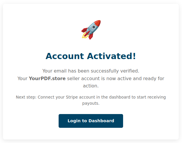 YourPDF.store seller account activated page
