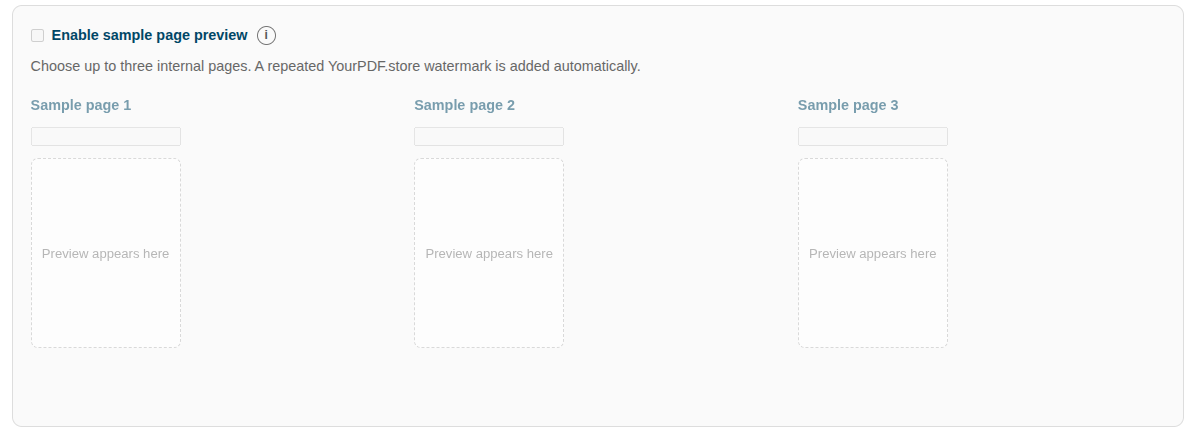 YourPDF.store sample page preview settings